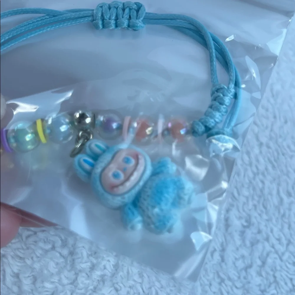 Blue Labubu Monsters Adjustable Beaded Kids Bracelet nwt
